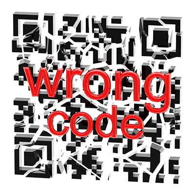 Wrong QR code broken into pieces isolated