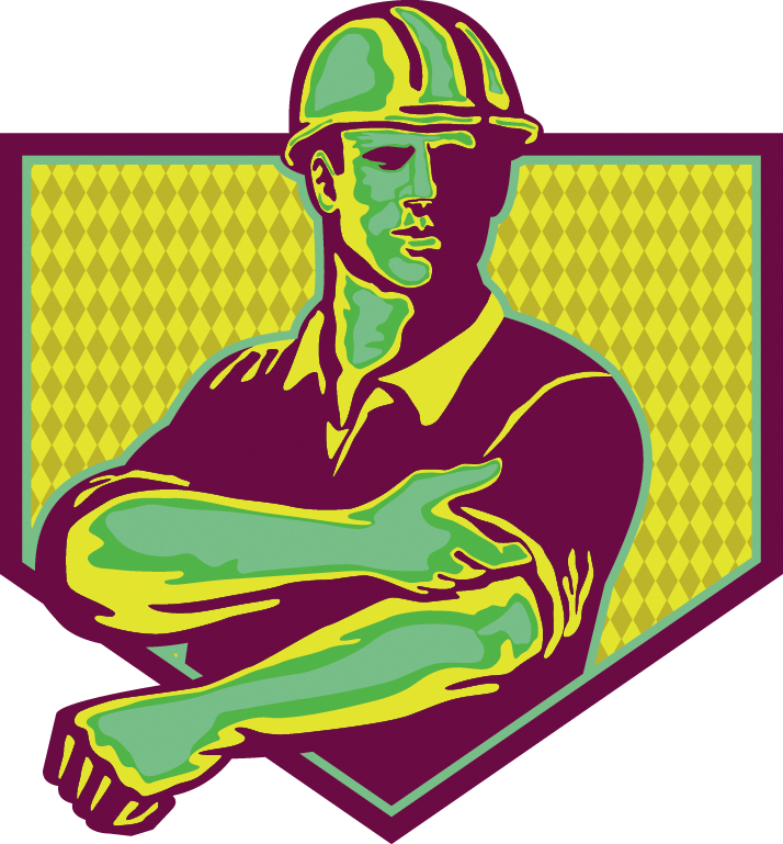 Construction Worker Rolling Up Sleeve Retro